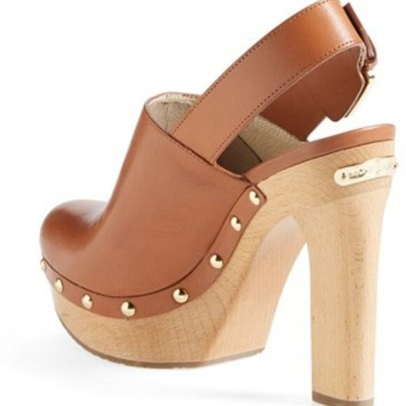 NWOT Michael Kors brown leather slingback clog heeled mule - Picture 3 of 13